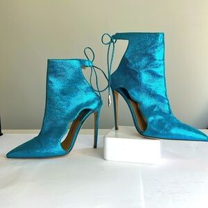 Racine Carree Sz 40 / US 9 Teal Metallic Bootie Stiletto Shoes Made in Italy NEW